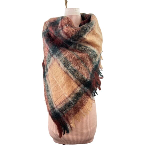 Vintage Edinburgh Woollen Mill Multi Square Scarf /Baby Blanket Plaid Raw Hem - Picture 1 of 5